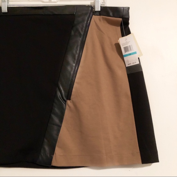 ECI NWT Black & Tan Miniskirt w/ Faux Leather - Picture 3 of 7